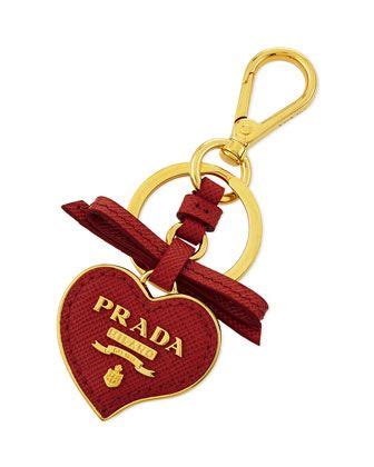 prada heart fur keyring pink and red